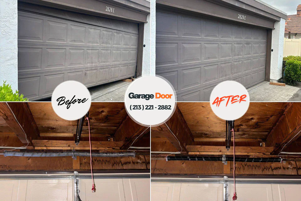 Before and after: garage door repair Stallings, NC